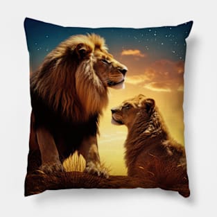 Lion Animal Wildlife Wilderness Colorful Realistic Illustration Pillow