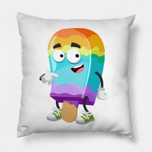 cartoon rainbow colors ice cream on a stick mascot showing himself Pillow