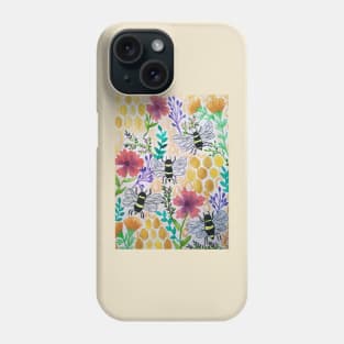 Honey bees, flowers and honey combs Phone Case