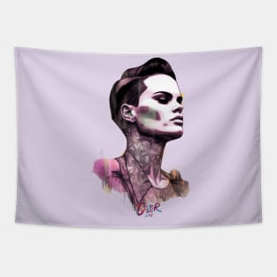 Colorful Female Retro Vibe  with tattoos Tapestry