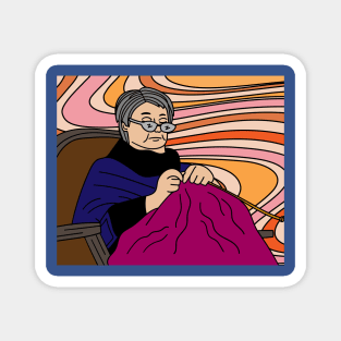 Grandma At The Knitting Hobby Crocheting Magnet