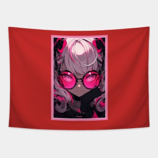 Aesthetic Anime Girl Pink Rosa Black | Quality Aesthetic Anime Design | Premium Chibi Manga Anime Art Tapestry
