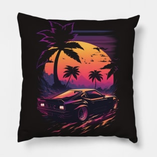 Retro Car in Synthwave Style Pillow