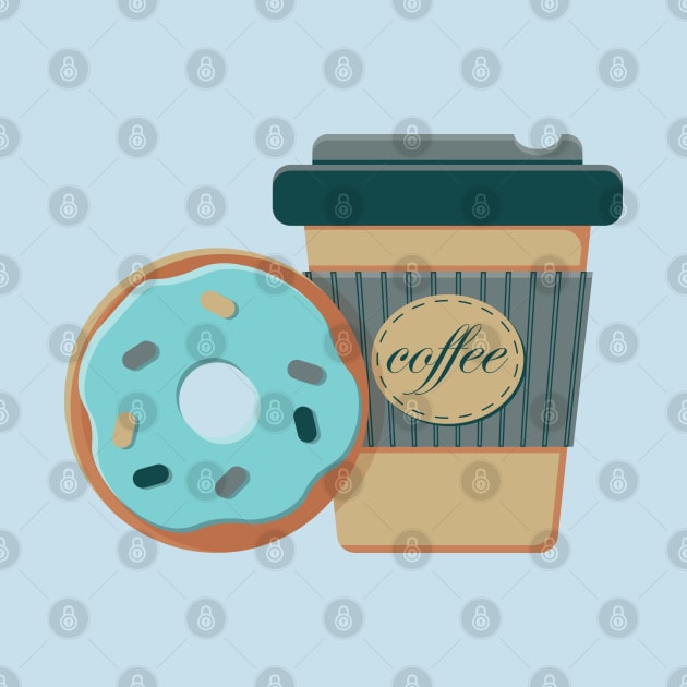 Paper cup of hot coffee to go and frosted mint donut by Cute-Design