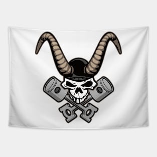 Skull with horns and crossed pistons illustration Tapestry