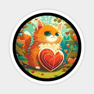 Orange Cat Heart In The Garden - Love Cats Magnet