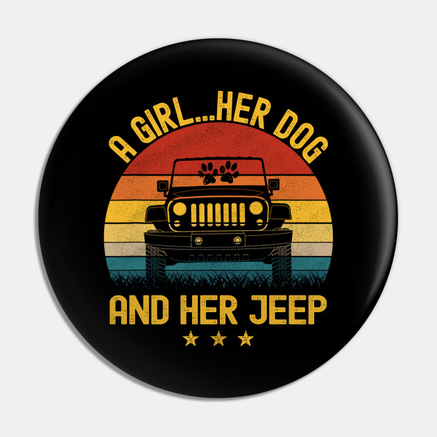 A girl her dog and her jeep tire top cover