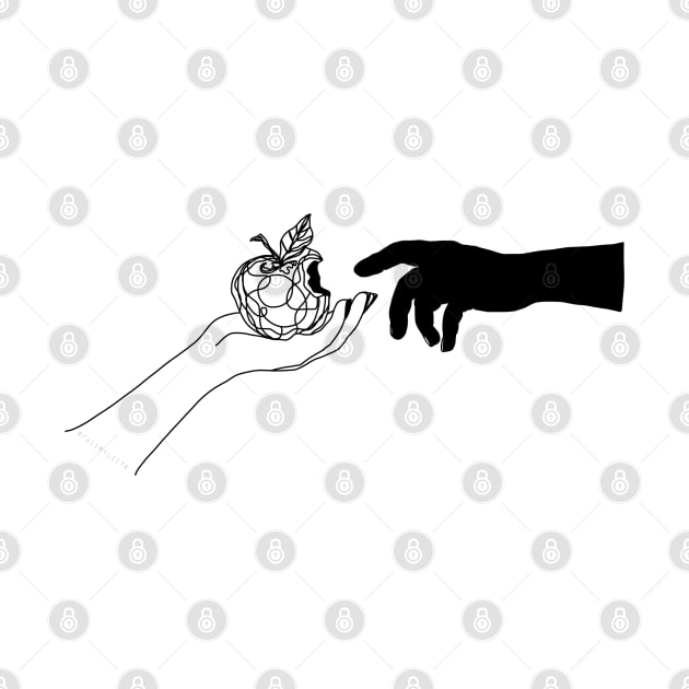 Black & White Hands Holding Apple Abstract Line Art by faiiryliite