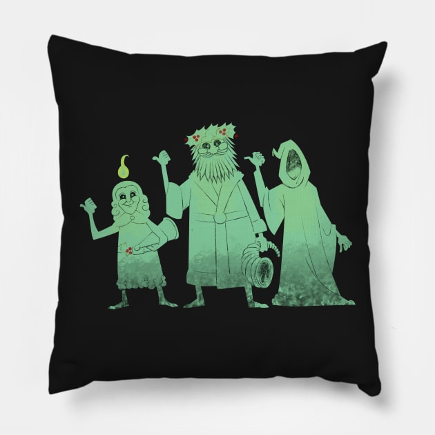 Hitch-hiking Christmas Ghosts Pillow by RoguePlanets