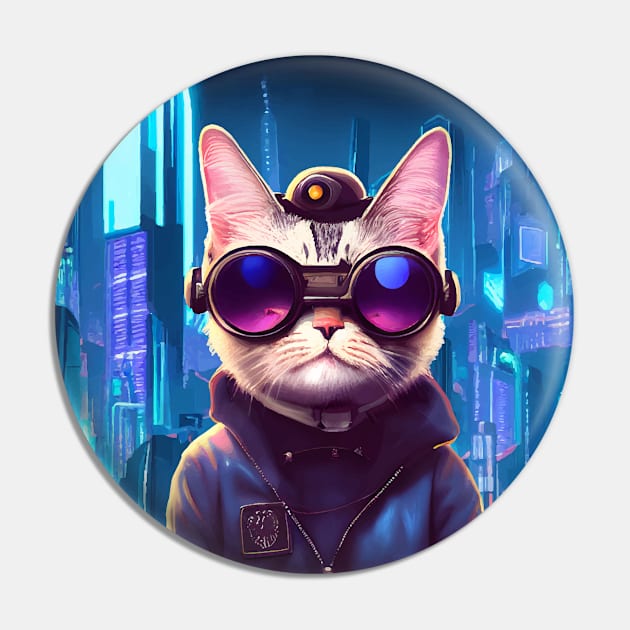 Cool Japanese Techno Cat In Japan Neon City Pin by star trek fanart and more