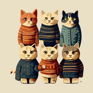 Clowder Cats Kittens in Knitted Jumpers T-Shirt