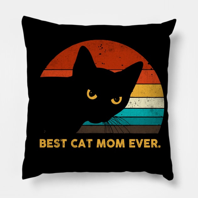 Vintage Best Cat Mom Ever Black Cat Gift Shirt Pillow by HomerNewbergereq