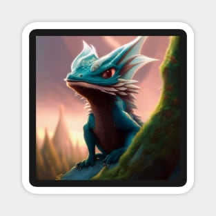 Baby Cyan Dragon Climbing a Rock in the Mountains Magnet