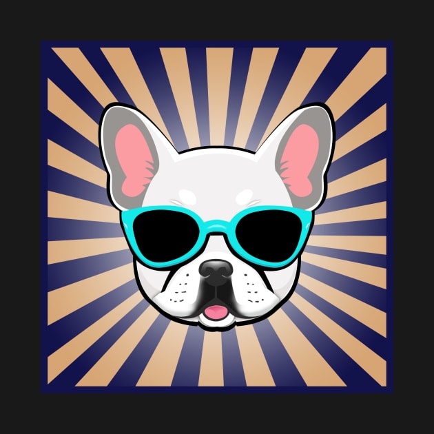 White Frenchie Dog Wearing Blue Sunglasses Cute French Bulldog by 4U2NV-LDN