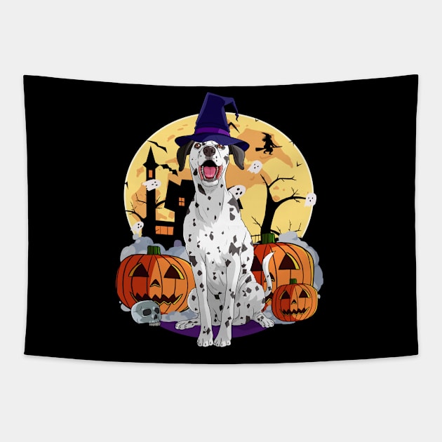 Dalmatian Scary Dog Halloween Witch Pumpkin Tapestry by Noseking