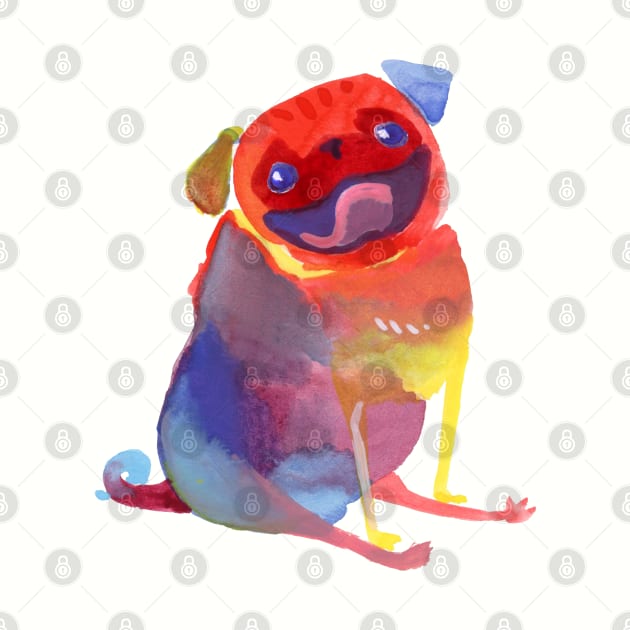 Rainbow Watercolor Pug by Inkpug