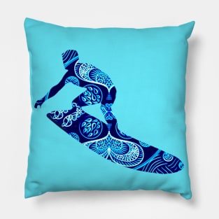 DYNAMIC SURFER DUDE MANDALA, ZENTANGLE DESIGN, BLUE SURFBOARD Pillow