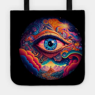 Psychedelic all seeing eye v1 round Tote