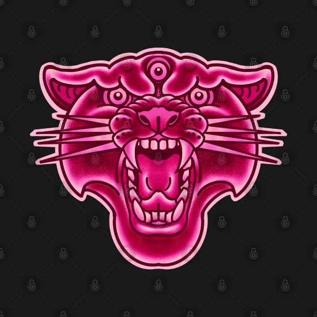 oldschool tattoo style pink panther head by weilertsen