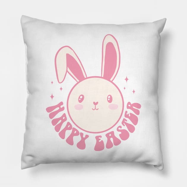 Happy easter day cute easter bunny groovy design Pillow by Yarafantasyart