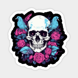 Floral Flowers Skull and Birds Magnet