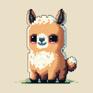 Llama in a Pixel Style T-Shirt