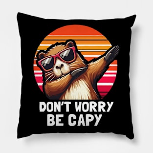 Retro Sunset Rodent Funny Capybara Dont Worry Be Capy Pillow