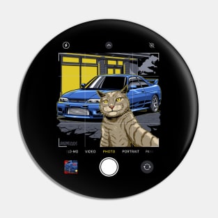 Selfie Cat and his owner's Nissan R33 Skyline Pin