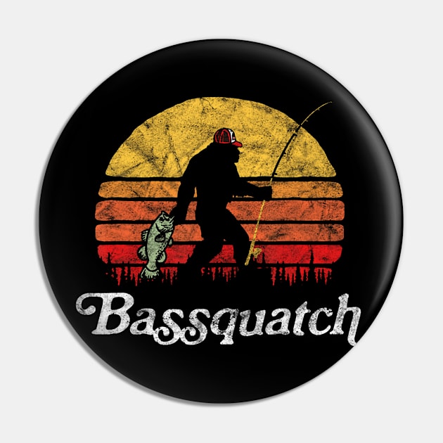 Bassquatch Funny Bigfoot Fishing Outdoor Retro Pin by Aleem James