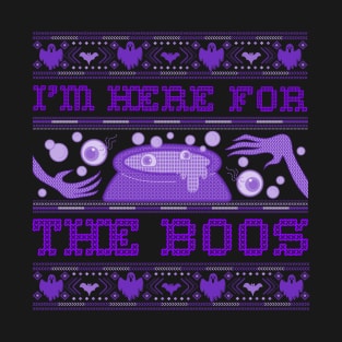 I'm Here For the Boos Cross Stitch Ugly Halloween Sweater Bats Ghosts Eyeballs Ghouls T-Shirt