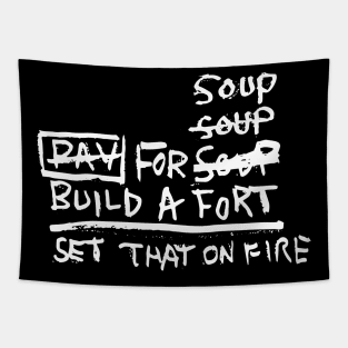 Soup Fort Fire Doodle White Tapestry