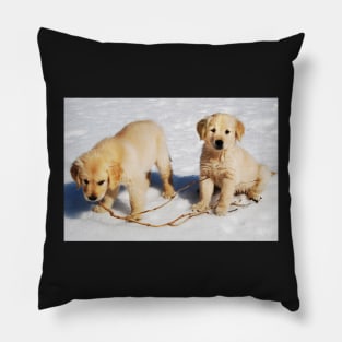 "Golden Retriever Puppies First Winter" Pillow