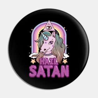 Funny Hail Satan Unicorn Rainbow Satanic Pun Pin