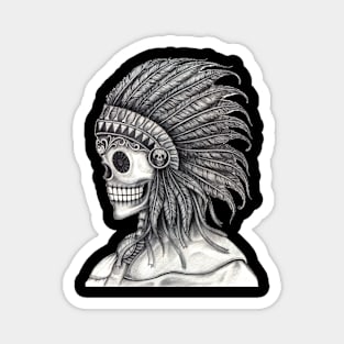 Skull indian hand  drawing. Magnet