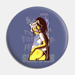 Dope Slluks dancing girl character looking for trouble drawing Pin