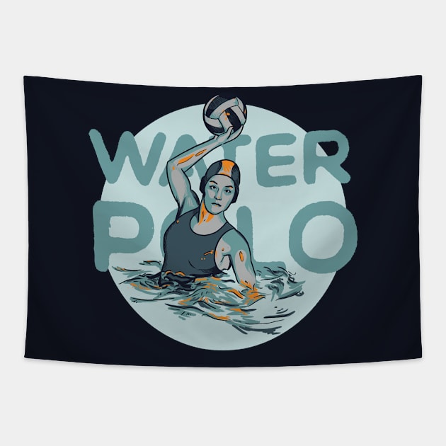 Water Polo Vintage Woman Shooting Tapestry by polliadesign