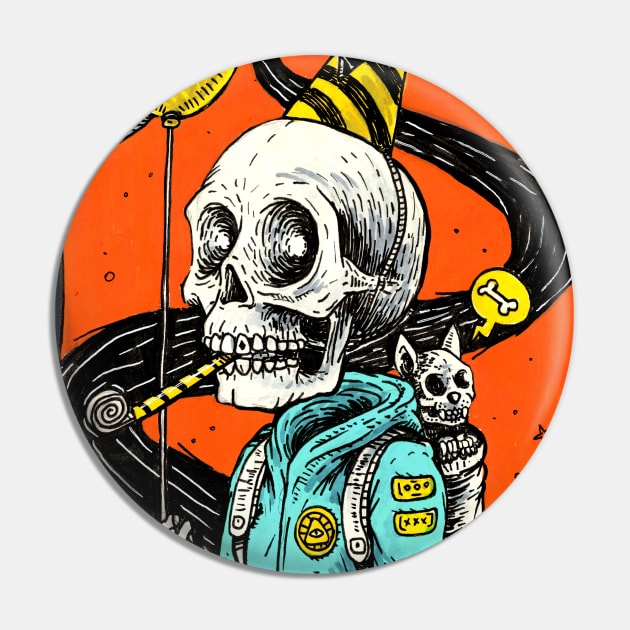 Happy skull Pin by Ilustronauta