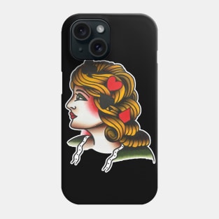 Lady Face with Aces Tattoo Design Phone Case