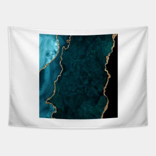 Watercolor Agate in Teal Green and Turquoise with Glitter Veins Tapestry