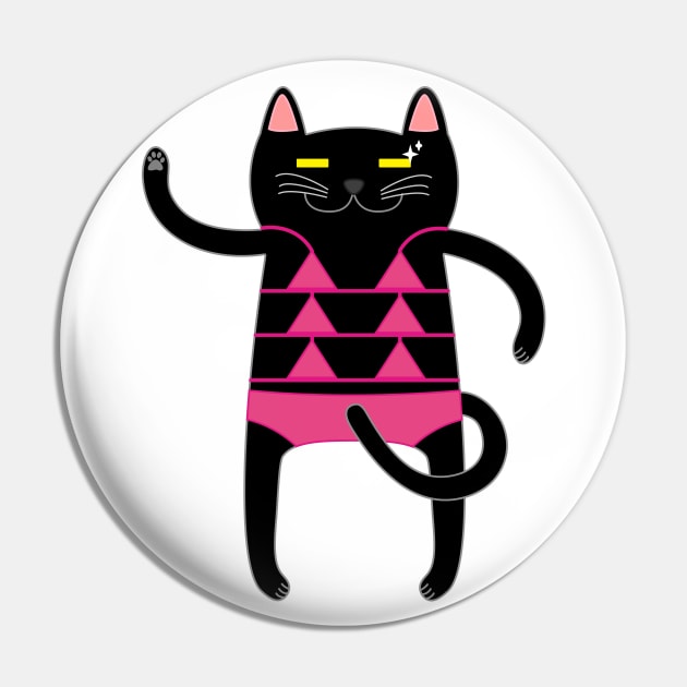 Black Cat Wearing a Pink Bikini Swimsuit Pin by Babey Bog