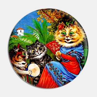 Cat with Kittens and Flowers : A Louis Wain abstract psychedelic Print Pin