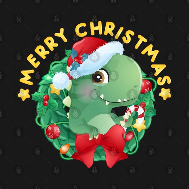 Cute Christmas Dinosaur With Santa Hat by P-ashion Tee