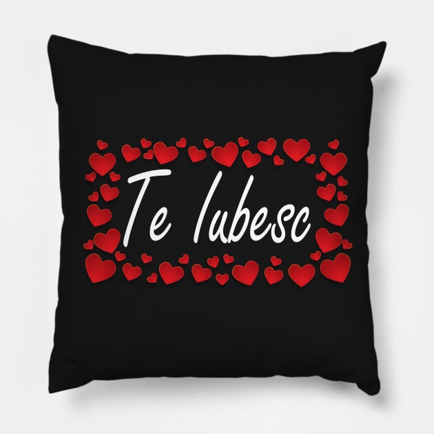 Te Iubesc I Love You Romanian Dragoste Cute Red Hearts Pillow by Nirvanibex