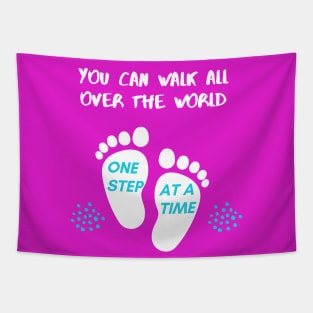 Pink One step at a time Footprint Typography Tapestry