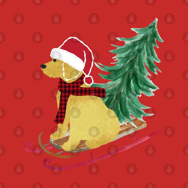 Goldendoodle Christmas Sled Bringing Home The Tree by EMR_Designs