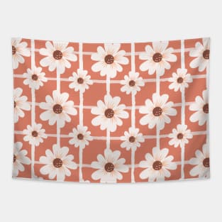 Botanical floral pink pattern, white daisies Tapestry