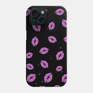 Purple Lipstick Kisses on Black Background Pattern Phone Case