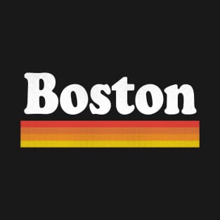 Boston, Massachusetts - MA Retro Sunset and Text T-Shirt