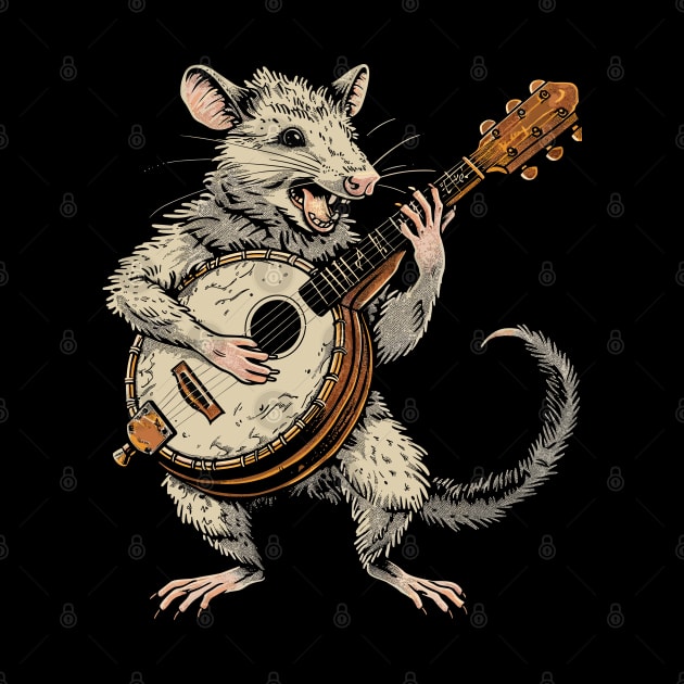 Funny Possum Opossum playing the banjo Weird Trash Kitty Guitar Possum Love Animal by RetroZin