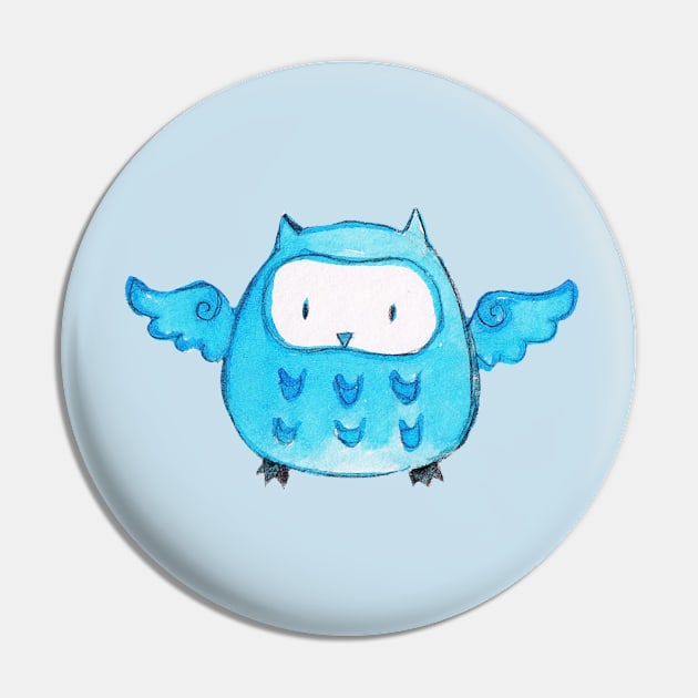 Blue Watercolor Owl Pin by saradaboru